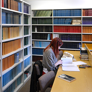 Student studying in a library