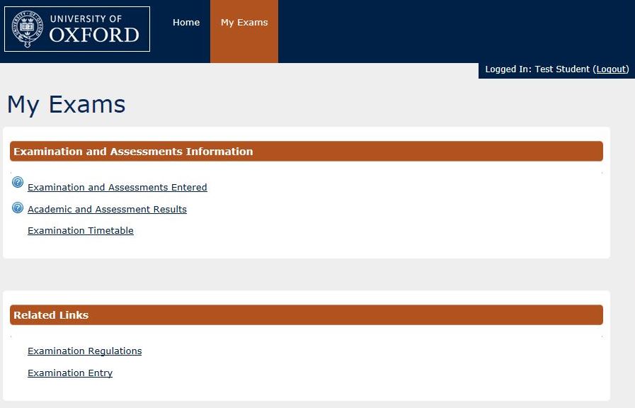 Student Self Service - my exams