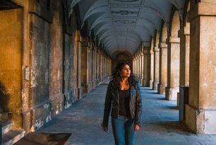 A student walking through Magdalen College
